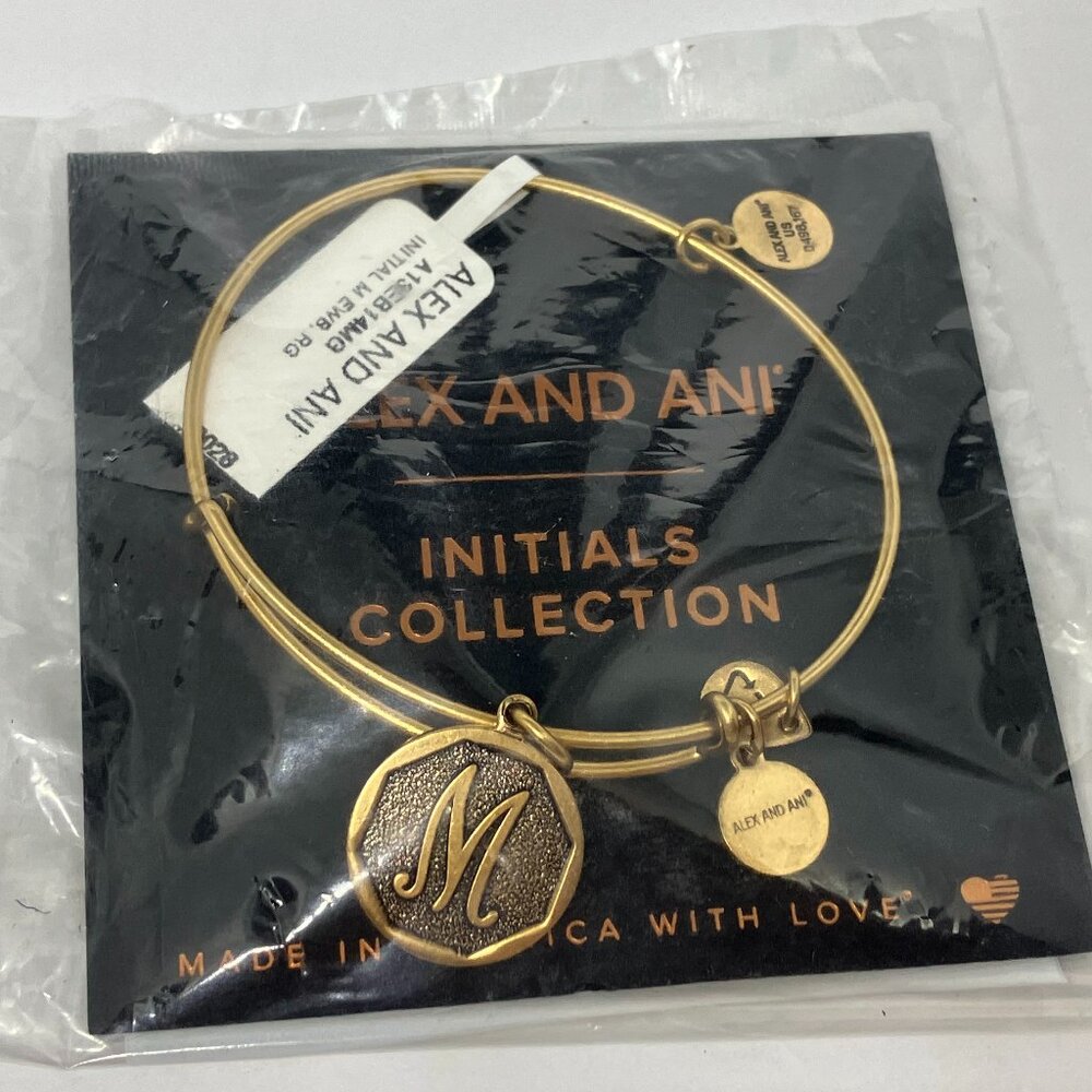 NWT Alex and Ani Letter M Initial Charm Bracelet Gold tone